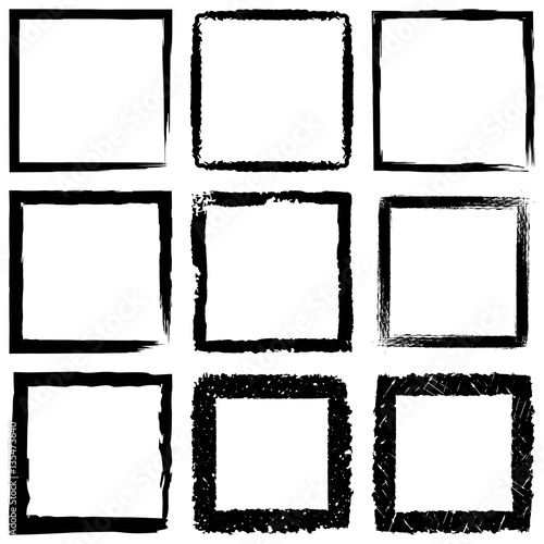 Vector set of black frames. Grunge style design