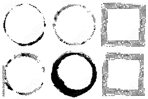 Vector set of black circles and frames. Grunge style design