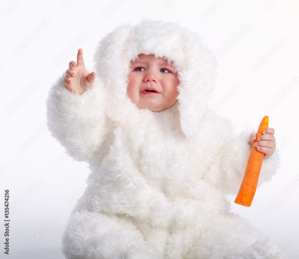 Obraz premium cute baby with rabbit costume