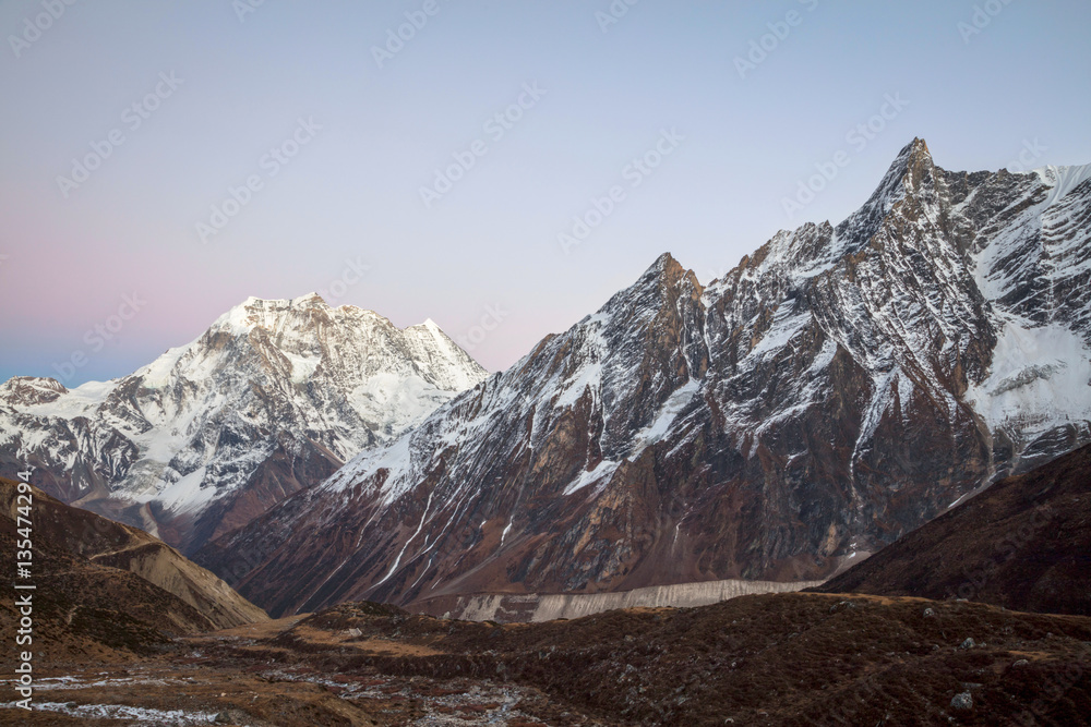 Himalayas mountains after sunset, Nepal..