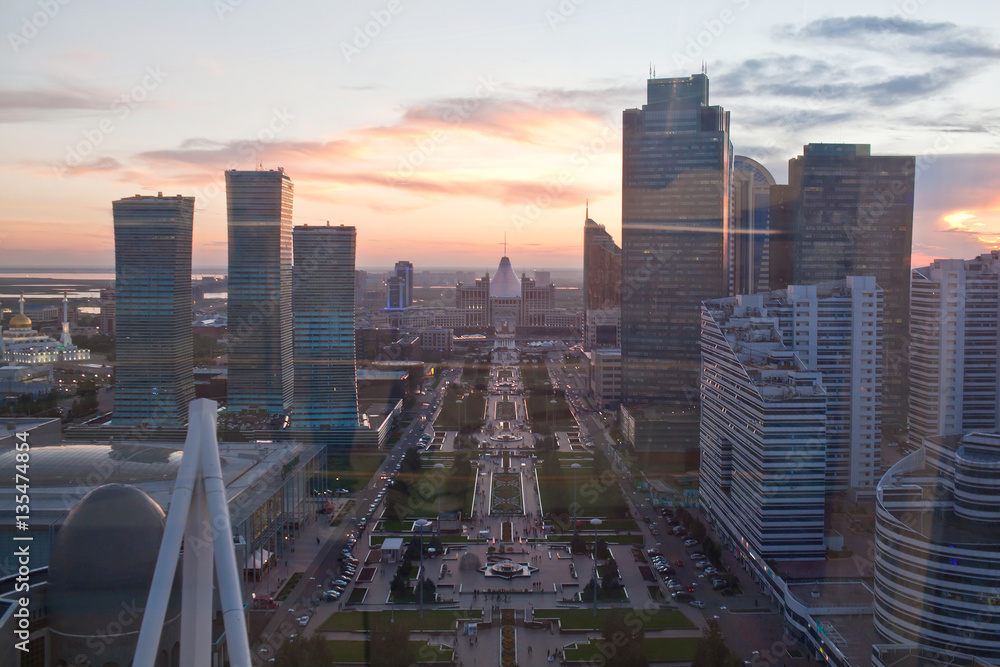Fototapeta premium View from the aerial view on the boulevard Nurzhol in the evening. Astana. Kazakhstan