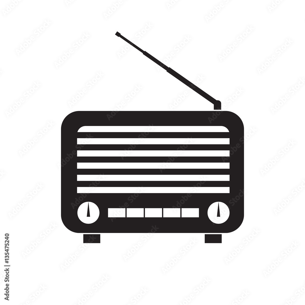 Simple flat retro radio icon, grayscale on white background Simple flat retro radio icon, grayscale on white background