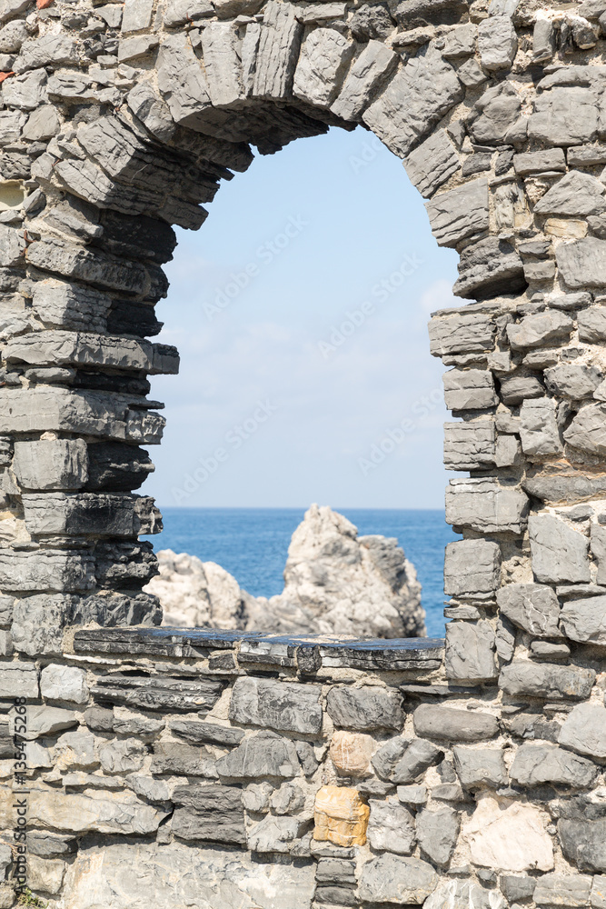 Ancient Arch window in Portovenere in the Ligurian region of Ita