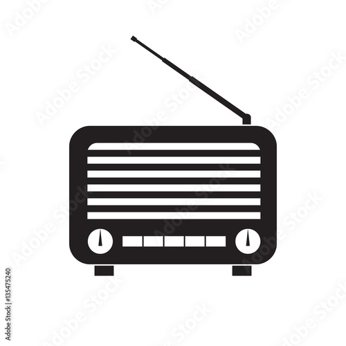 Simple flat retro radio icon, grayscale on white background