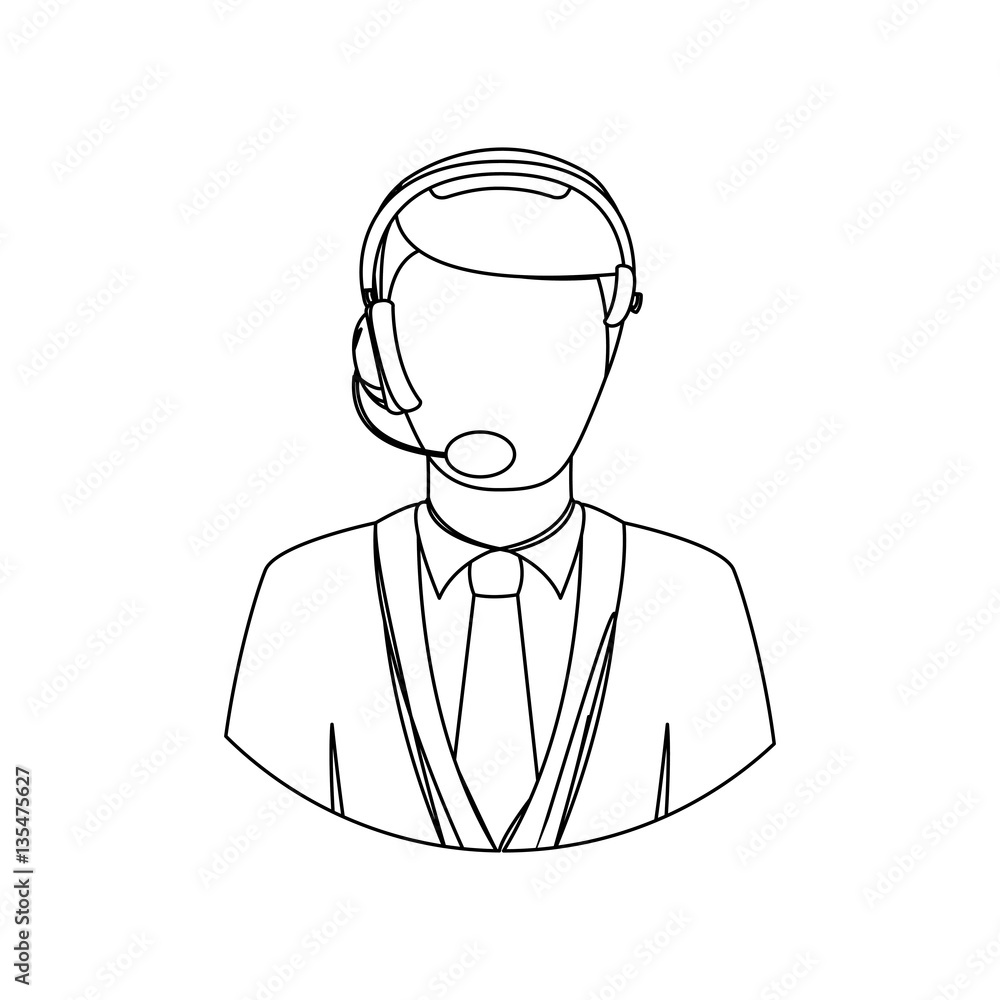monochrome contour with men operator with headphone vector illustration monochrome contour with men operator with headphone vector illustration