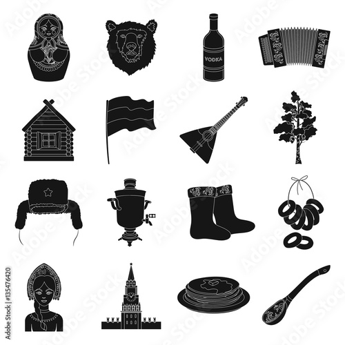 Russia country set icons in black style. Big collection of Russia country vector symbol stock illustration