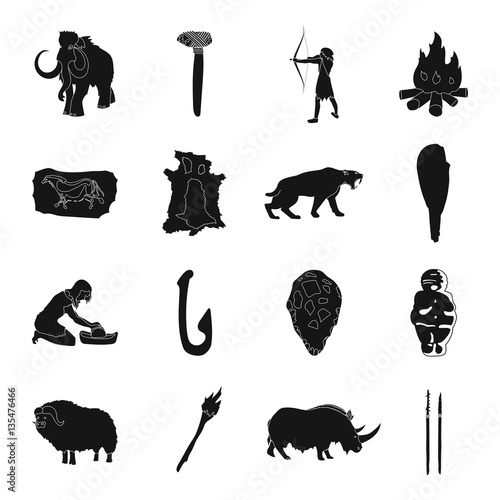Stone age set icons in black style. Big collection of stone age vector symbol stock illustration