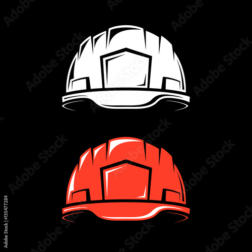 Working hard hat in a cartoon style on a black background. Vector illustration.