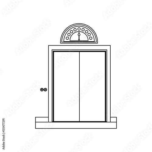 monochrome contour with elevator closed door vector illustration