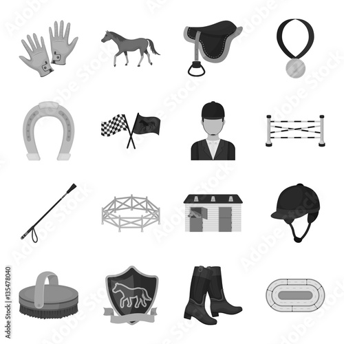 Hippodrome and horse set icons in monochrome style. Big collection of hippodrome and horse vector symbol stock illustration