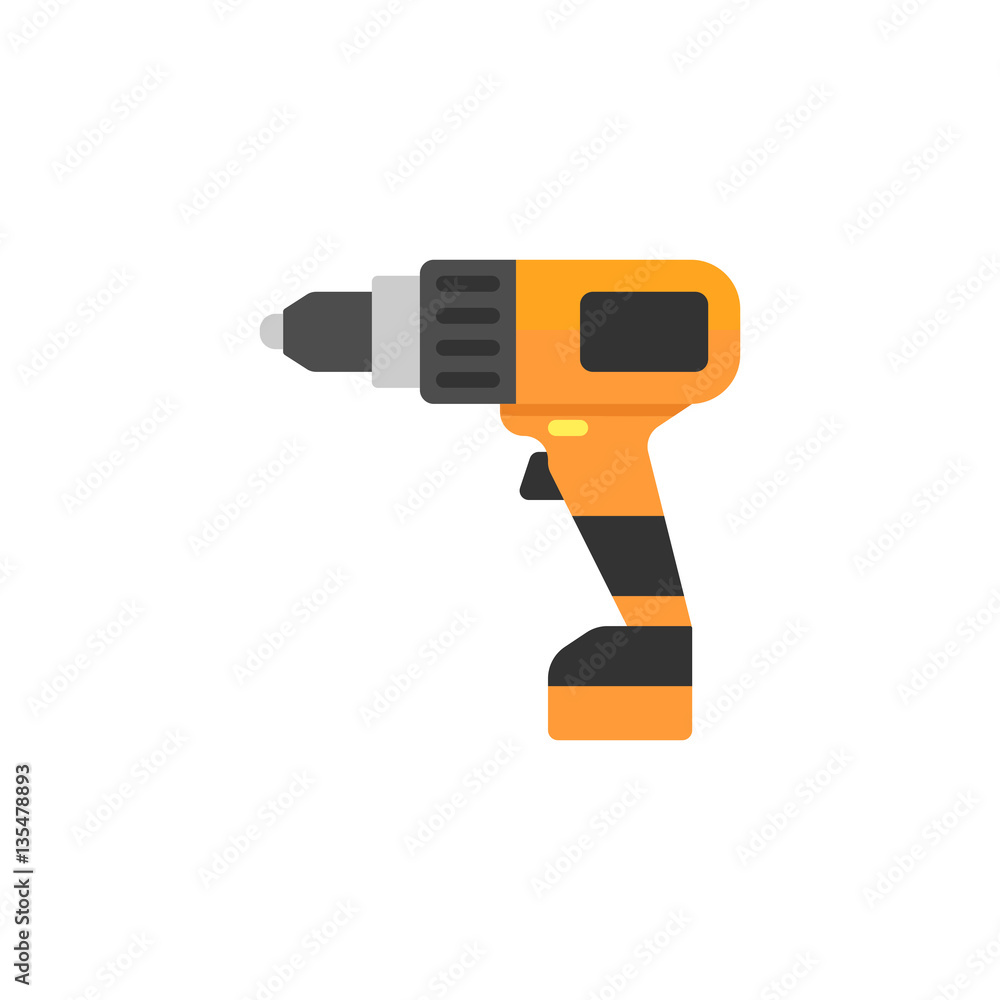 Electric Screwdriver flat icon, build & repair elements, construction tool, a colorful solid pattern on a white background, eps 10. Electric Screwdriver flat icon, build & repair elements, construction tool, a colorful solid pattern on a white background, eps 10.