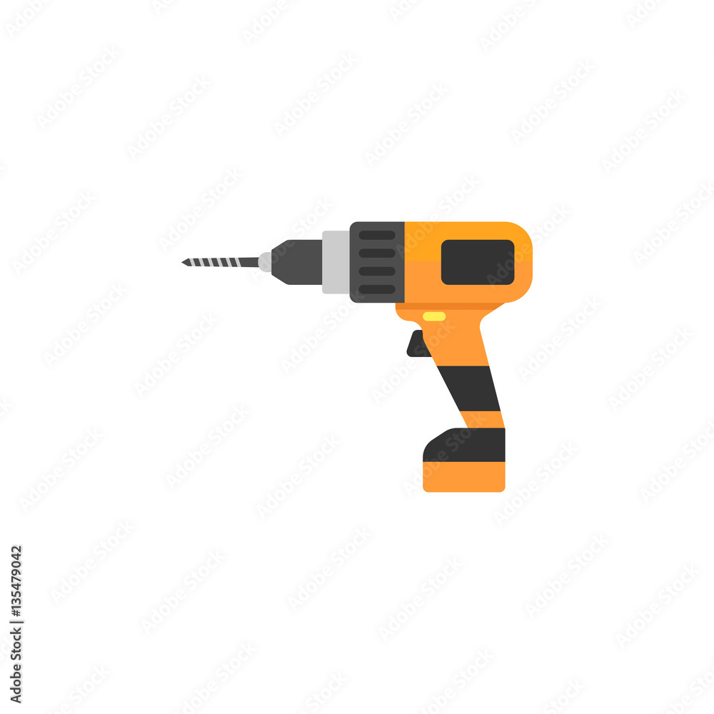 Electric drill flat icon, build & repair elements, construction tool, a colorful solid pattern on a white background, eps 10. Electric drill flat icon, build & repair elements, construction tool, a colorful solid pattern on a white background, eps 10.