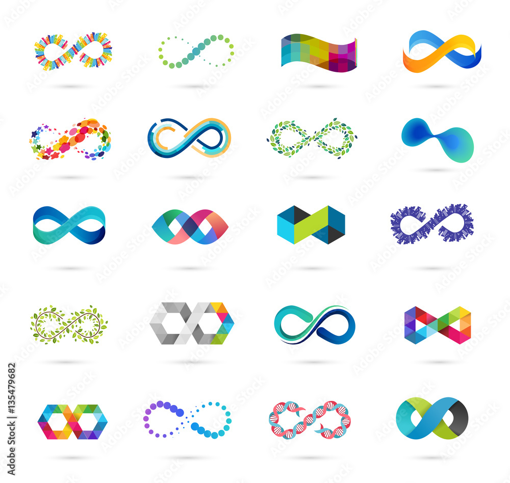 Colorful abstract infinity, endless symbols and icon collection - obrazy, fototapety, plakaty 