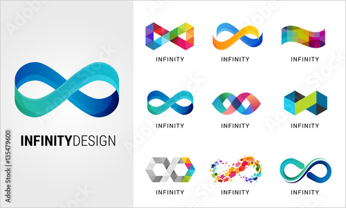 Colorful abstract infinity, endless symbols and icon collection