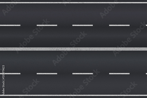 Asphalt road texture with white stripes. Vector illustration