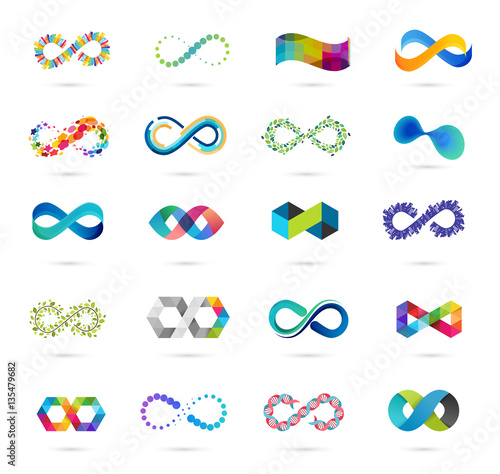 Colorful abstract infinity, endless symbols and icon collection photo