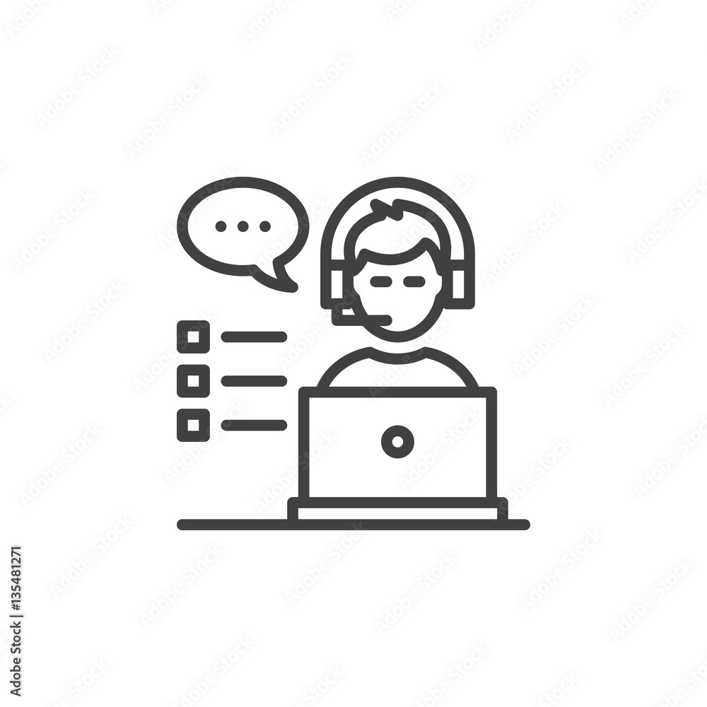 Customer support line icon, outline vector sign, linear pictogram isolated on white. Symbol, logo illustration