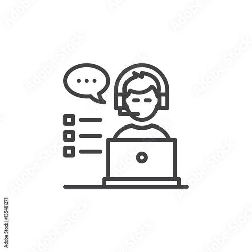 Customer support line icon, outline vector sign, linear pictogram isolated on white. Symbol, logo illustration