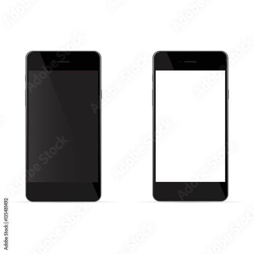 Realistic black phones with white and black screen, isolated on
