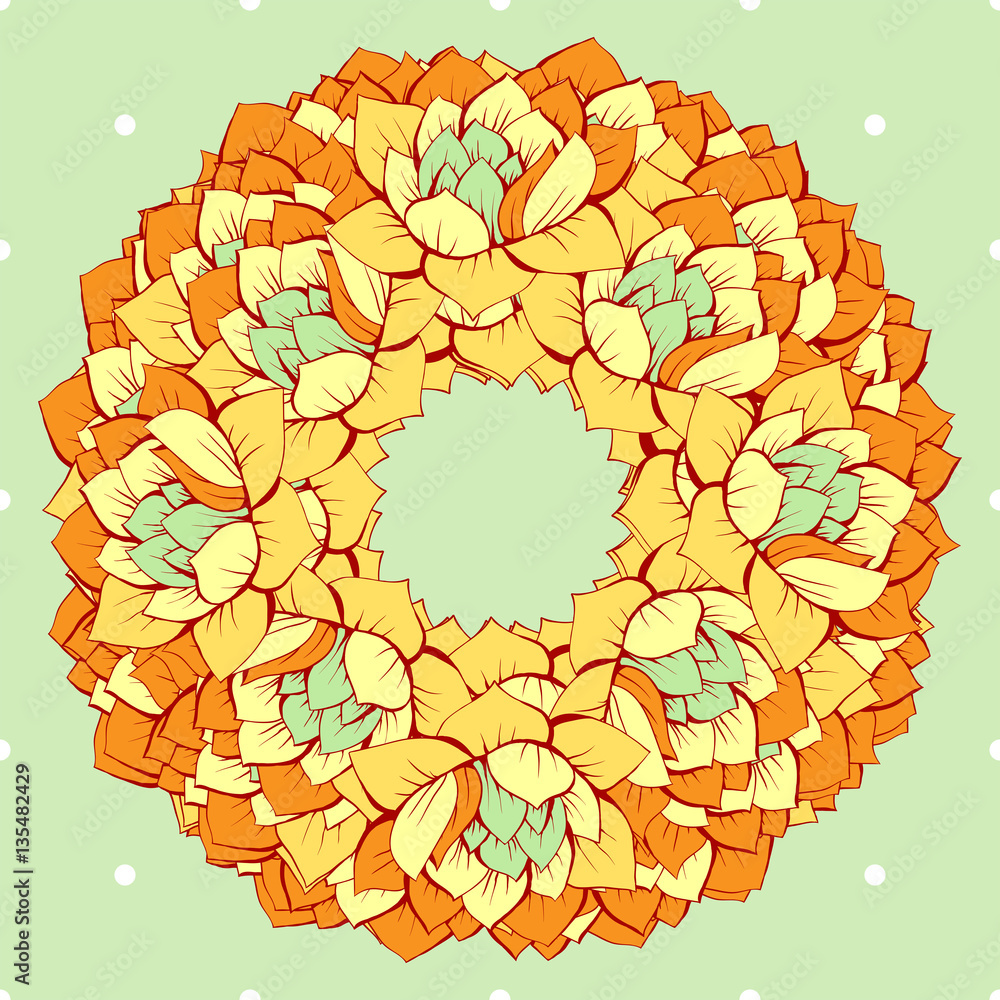 Floral yellow hand drawn vector wreath