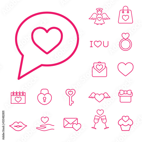 love confession like heart in speech bubble sign line icons set