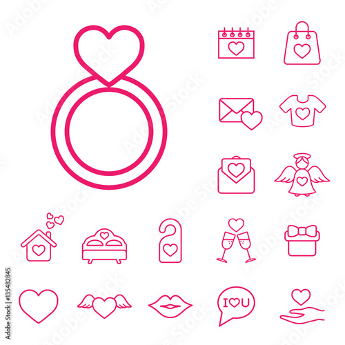 ring wedding marriage line icons set photo