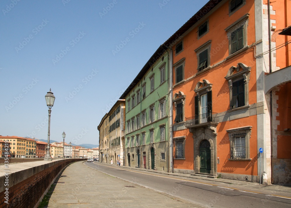  Embankment of river Arno in the Pisa,Tucany, Italy.