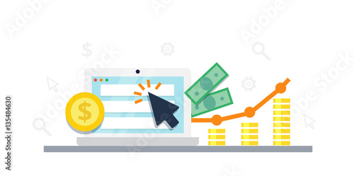 Pay Per Click internet marketing concept - flat vector illustration. PPC advertising and conversion.