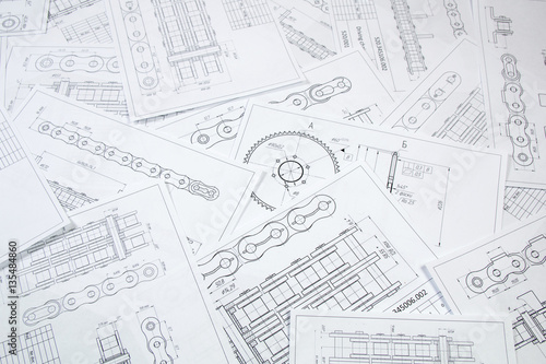 Technical drawing of driving roller chain. Engineering, technology and metalworking