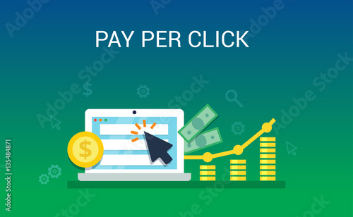 Pay Per Click internet marketing concept - flat vector illustration. PPC advertising and conversion.