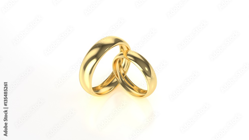 The beauty gold wedding ring on white background. 3d rendering The beauty gold wedding ring on white background. 3d rendering