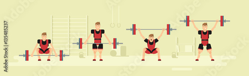 Weightlifting snatch. The sequence of the exercise - snatch. Gym
