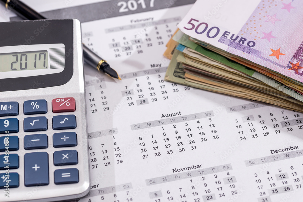 2017 calendar with euro bills with calculator pen 2017 calendar with euro bills with calculator pen