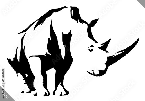black and white linear paint draw rhino vector illustration photo