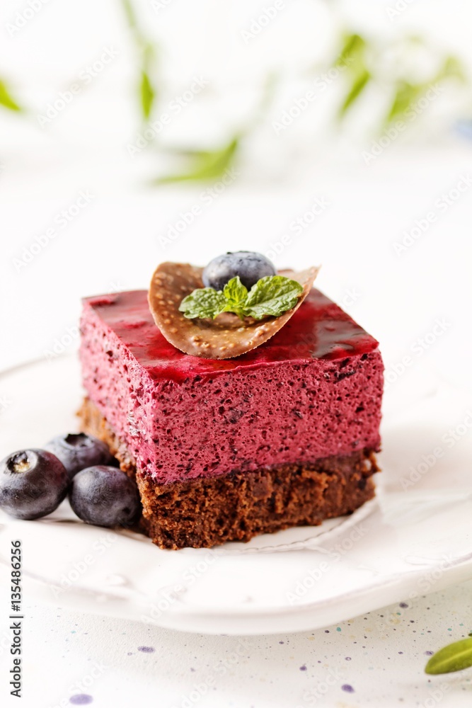 Brownie with blueberry mousse Brownie with blueberry mousse