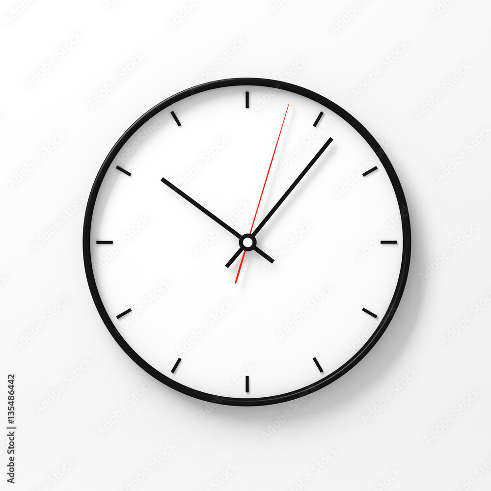 Simple classic white round wall clock on white 3d rendering Simple classic white round wall clock on white 3d rendering