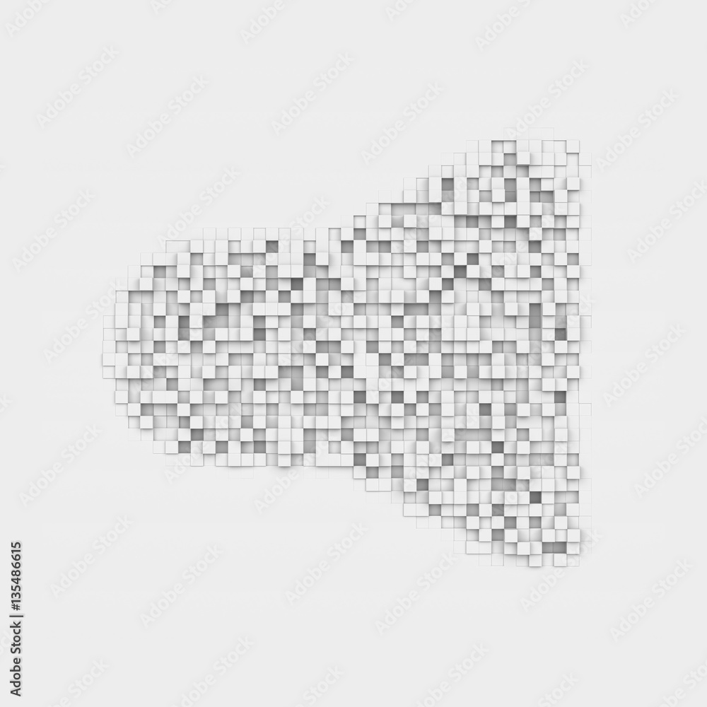 Rendering white megaphone icon made up of many square uneven blocks. Rendering white megaphone icon made up of many square uneven blocks.