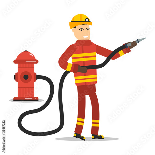 Firefighter with a hose and hydrant