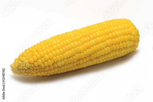 Boiled corn on a white background.