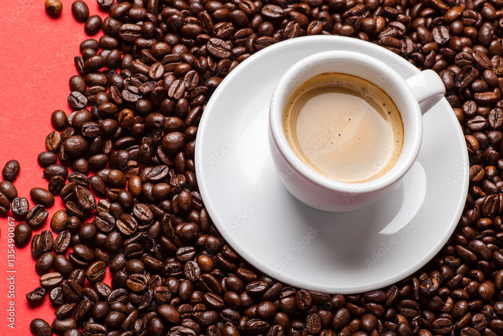 Cup of coffee and beans Cup of coffee and beans