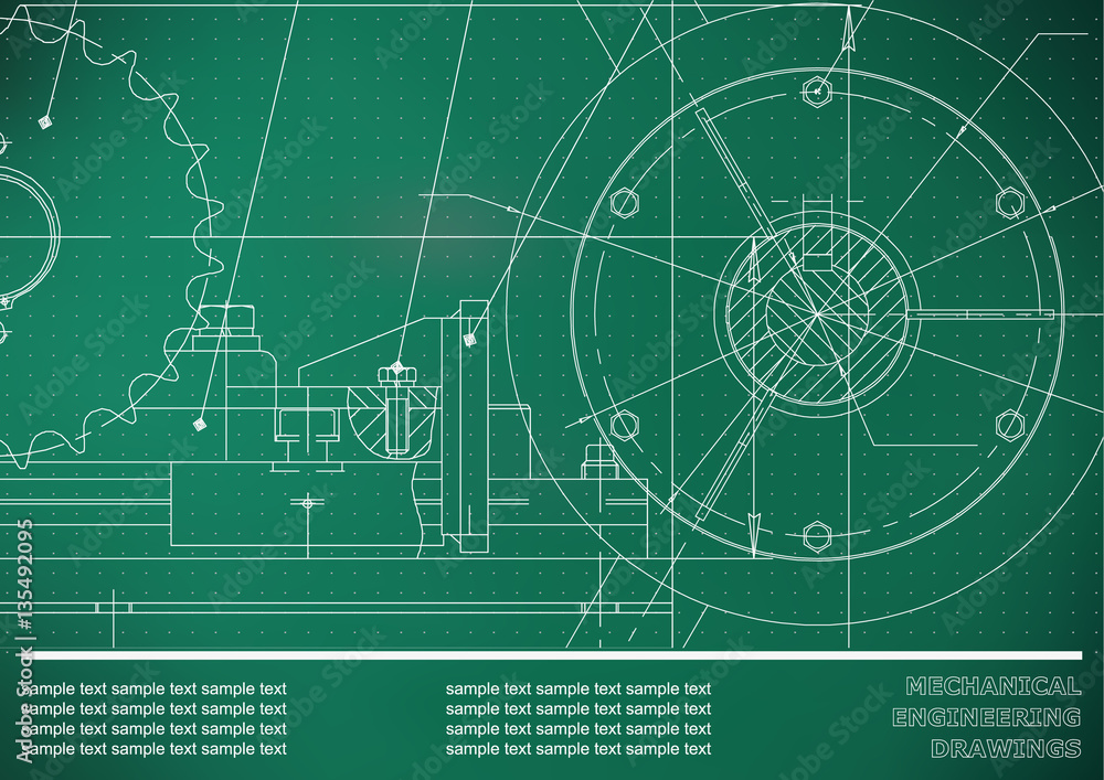 Vector drawing. Mechanical drawings on a light green background. Engineering illustration. Corporate Identity. Points Vector drawing. Mechanical drawings on a light green background. Engineering illustration. Corporate Identity. Points