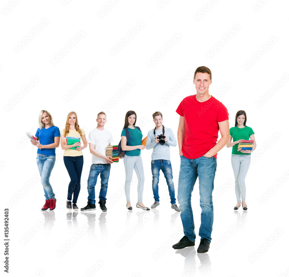 Large group of teenage students isolated on white background. Many different people standing together. School, education, college, university concept. Large group of teenage students isolated on white background. Many different people standing together. School, education, college, university concept.