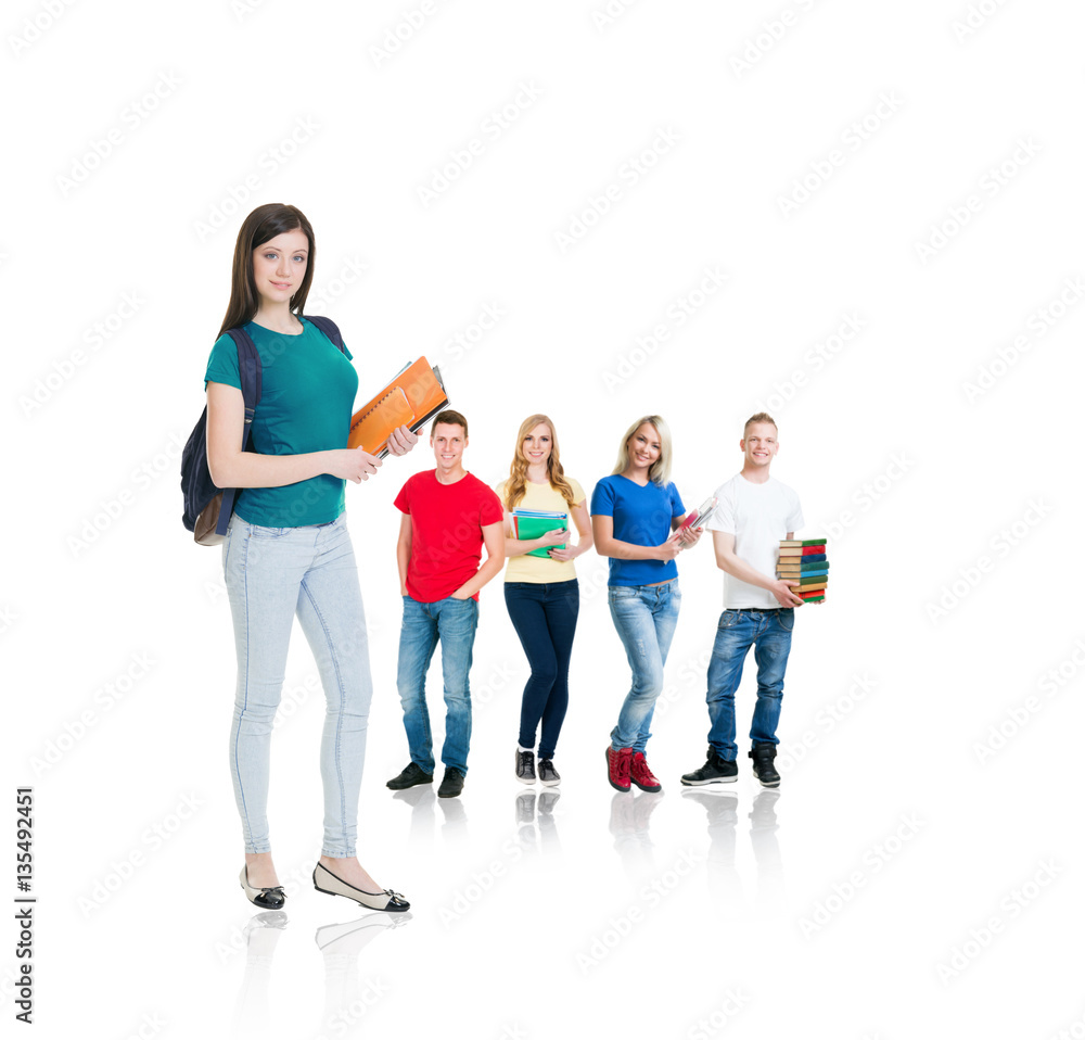 Large group of teenage students isolated on white background. Many different people standing together. School, education, college, university concept. Large group of teenage students isolated on white background. Many different people standing together. School, education, college, university concept.