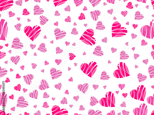 Seamless pattern with hearts and an ornament on a white background. Happy Valentine's Day. Vector illustration
