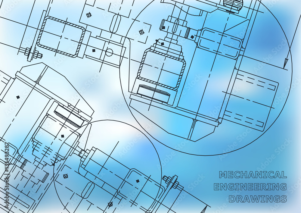 Mechanical Engineering drawing. Blueprints. Mechanics. Blue Cover. Engineering design, production Mechanical Engineering drawing. Blueprints. Mechanics. Blue Cover. Engineering design, production
