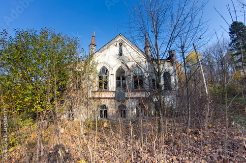 Ruined and abandoned mansion of Khvostov in gothic style, Lipetsk region photo