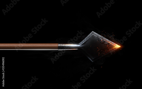 Fotografie, Tablou Blazing flying arrows on black background isolated