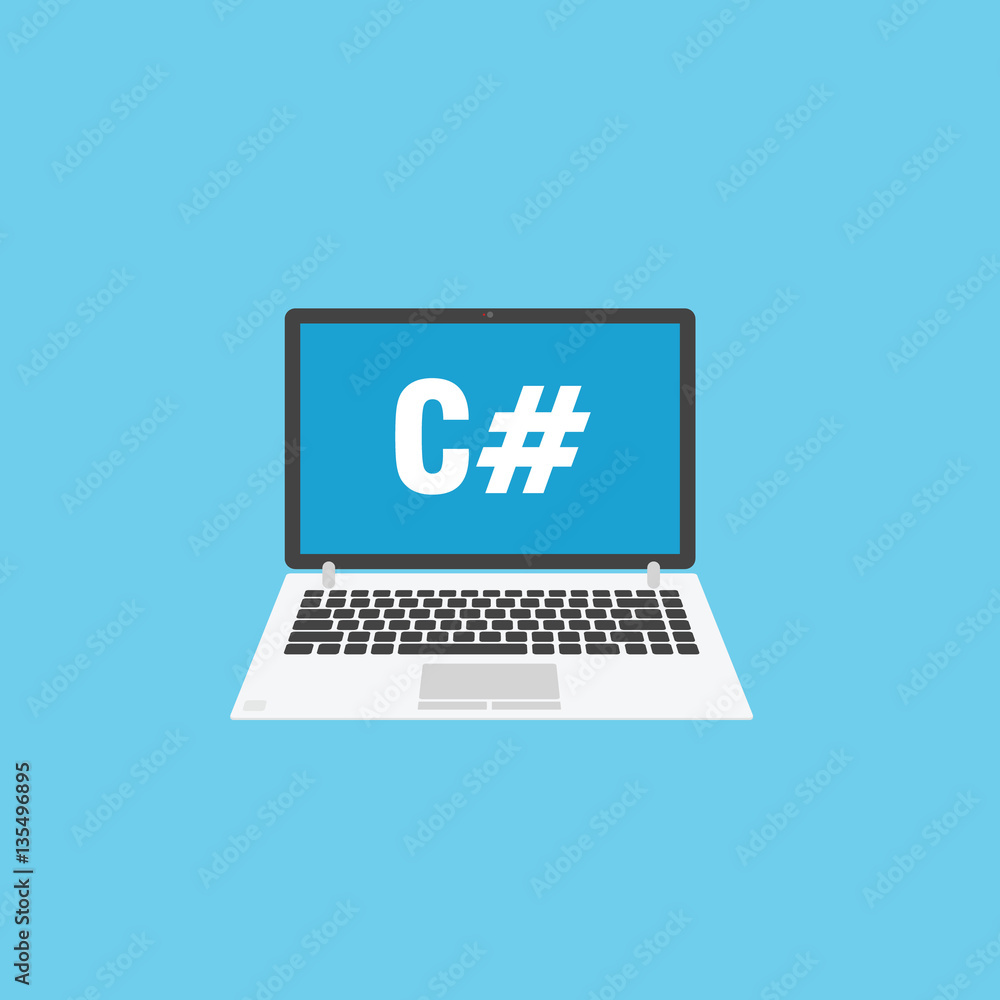 Grey laptop for programming. C sharp language Grey laptop for programming. C sharp language