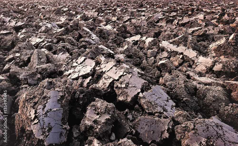 plowed soil. spring field. sunset over ploughed field. plowed soil. spring field. sunset over ploughed field.
