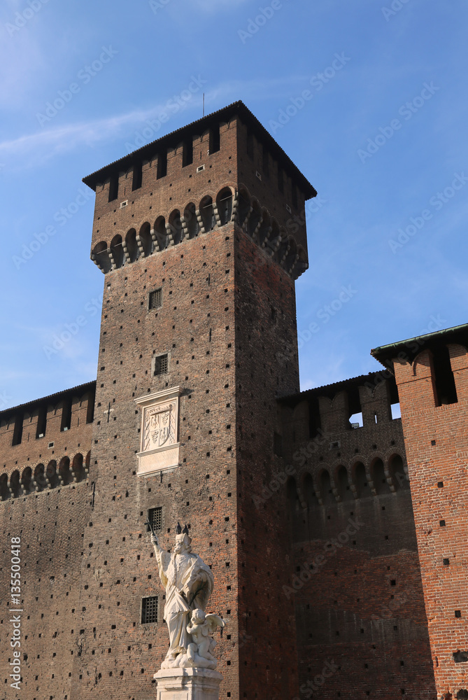 Milan Italy Ancient Tower of Great Castle called Castello Sforze